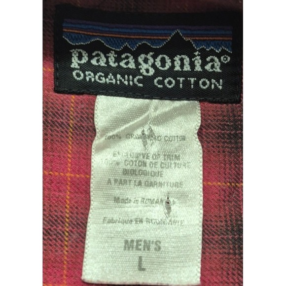 VTG Patagonia men's red/black check shirt LG button up LS Organic Cotton pocket - Picture 6 of 14